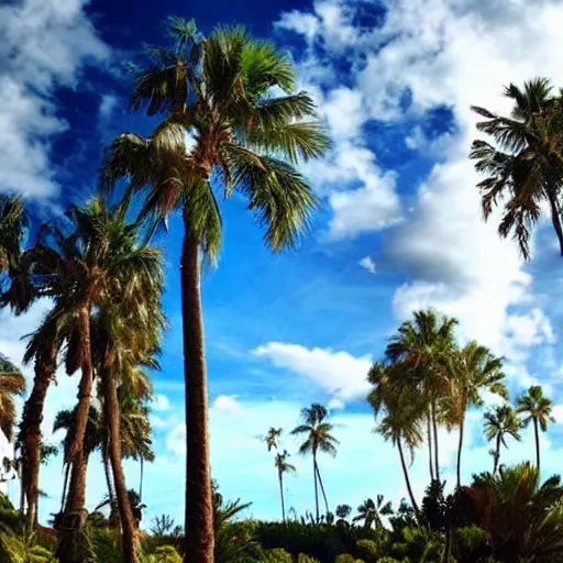 Prompt: Heaven Like place with beautiful clouds and palm trees