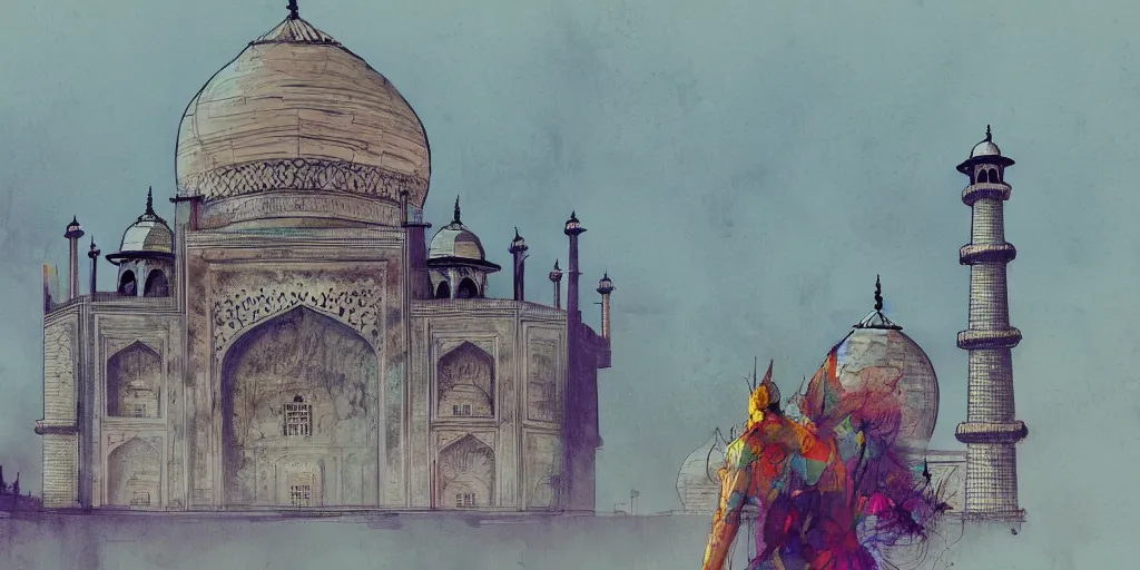 Prompt: taj mahal by yoji shinkawa, katayama bokuyo, agnes cecile, concept art, vibrant colors, 8 k