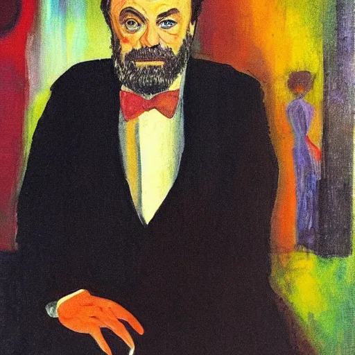 Image similar to beautiful portrait of stephen sondheim, painted by a russian expressionist