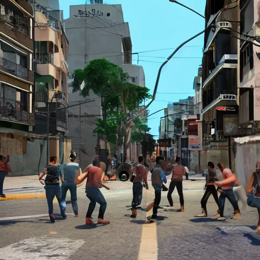 Image similar to people causing trouble in the streets of a south american city, ultra realistic, cinematic, dynamic light, photorealistic