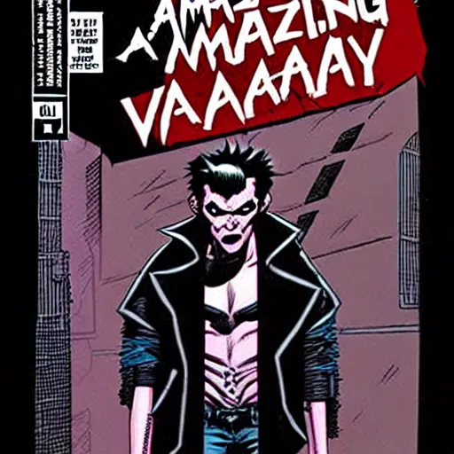 Image similar to amazing comic book art of a punk vampire hiding from the police in a dark alley, comic cover, award - winning, masterpiece, drawn by greg capullo and sean murphy and peach momoko and russell dauterman and ryan ottley