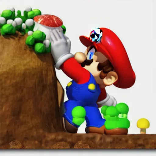 Prompt: Mario eating green mushroom, award winning, trending on artstation, unreal engine