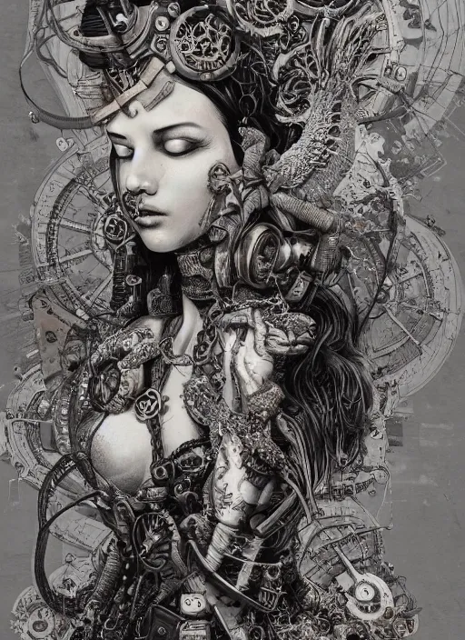 Image similar to Steampunk goddess painting by Dan Hillier, trending on artstation, artstationHD, artstationHQ, 4k, 8k