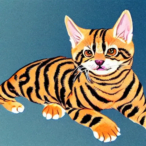 Image similar to bengal cat, adult, beautiful fur, friendly, detailed, anime, takeshi koike - i