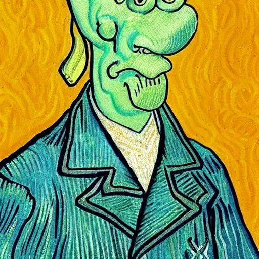 Prompt: handsome squidward portrait, van gogh art style