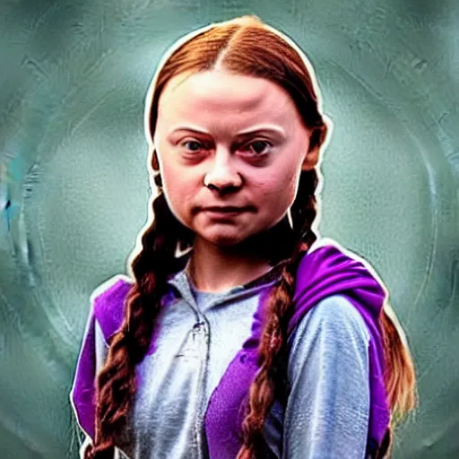 Prompt: A photoshopped hybrid of Greta Thunberg and Thanos from Marvel's Avengers