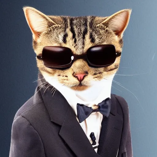 Image similar to cat wearing a suit smoking a cigar