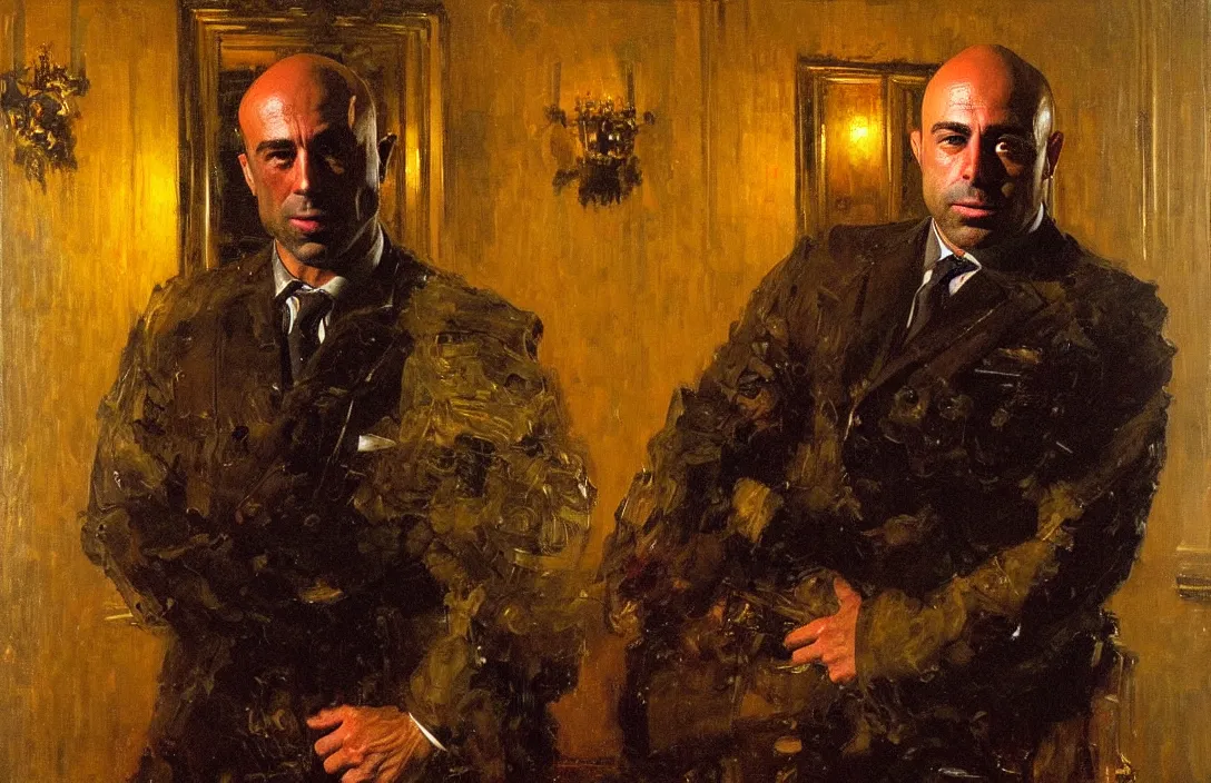 Image similar to portrait of joe rogan!!!!!!!!!!!!!!!!!!!!!!!!!!!, detailed face, detailed painting, detailed no. 1 0 downing street, epic lighting, by ilya repin and phil hale