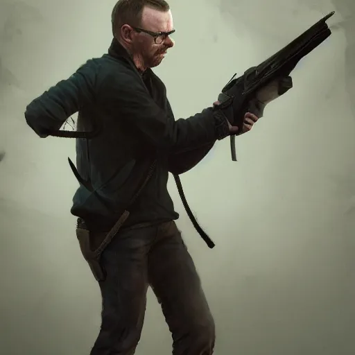 Prompt: simon pegg portrait, horror core, apocalyptic, winchester rifle in his hands, sharp focus, fiction, hyper detailed, digital art, trending in artstation, cinematic lighting, studio quality, smooth render, unreal engine 5 rendered, octane rendered, art style and nixeu and wlop and krenz cushart