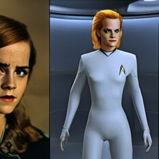 Prompt: Emma Watson starring as Seven of nine, in the tv series startrek voyager