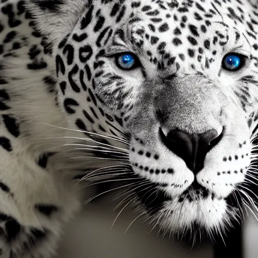 Image similar to a Nobel white leopard, trending wallpaper, black background, hyper realistic