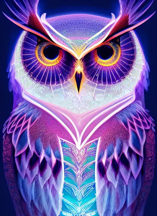 Image similar to symmetry!! product render poster vivid colors divine proportion owl, ice and snow, glowing fog intricate, elegant, highly detailed, digital painting, artstation, concept art, smooth, sharp focus, illustration,