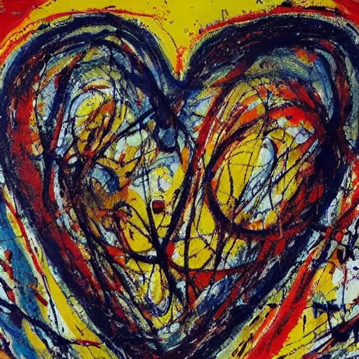 Image similar to Jackson Pollock painting of a human heart