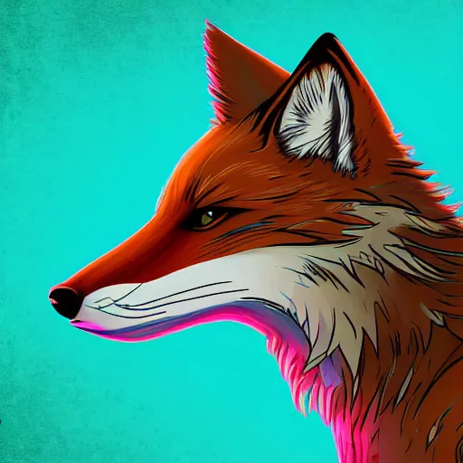 Prompt: digital fox, retrowave palette, flowy digital world, highly detailed, electric breeze, anatomically correct vulpine, synth feel, fluffy face, ear floof, flowing fur, super realism, accurate animal imagery, 4 k digital art