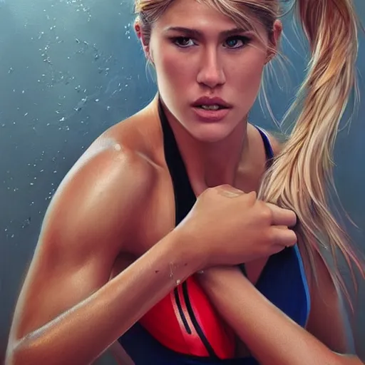 Image similar to eugenie bouchard in the style of stefan kostic, realistic, full body, sharp focus, 8 k high definition, insanely detailed, intricate, elegant, art by stanley lau and artgerm