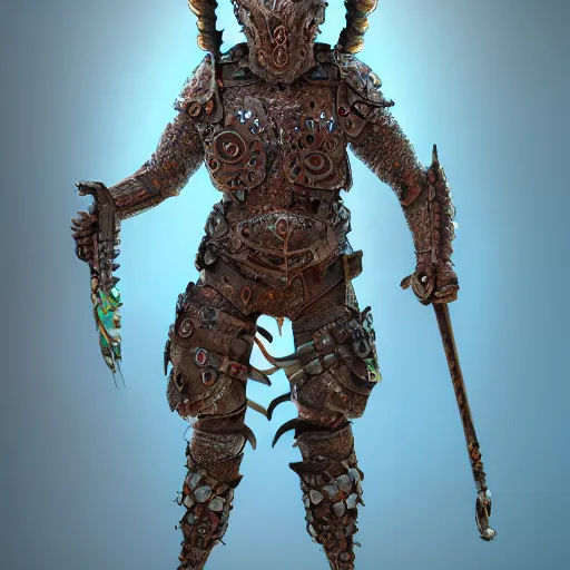 Image similar to full body portrait of single warrior in octopus inspired armour, character design, designed in blender, 4 k hd, octane render, coloured, intricate, detailed