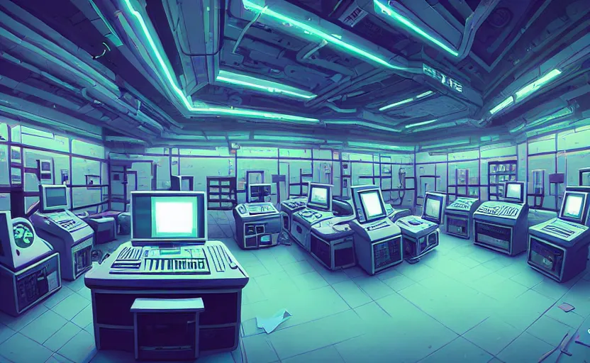Prompt: Interior shot of a secret mysterious Hacker room with computers by Petros Afshar and Beeple, James Gilleard, Mark Ryden, Wolfgang Lettl highly detailed