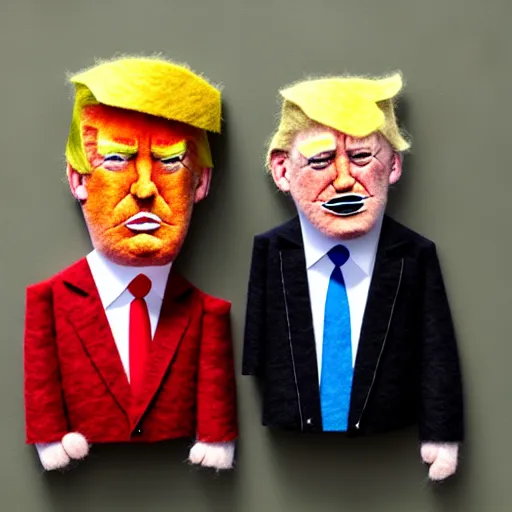 Prompt: detailed felt caricatures of trump suppoerters