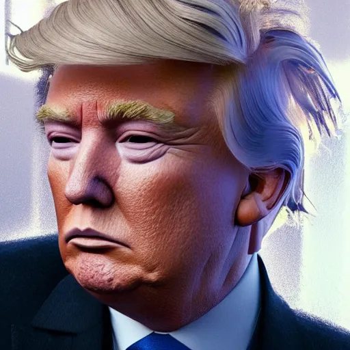 Prompt: a portrait of donald trump with gorgeous pastel balayage hairstyle, contemplating deep philosophical quandaries, as seen on artgerm, octane render, in the style of alphonse mucha, ultra realistic, highly detailed, 8 k,