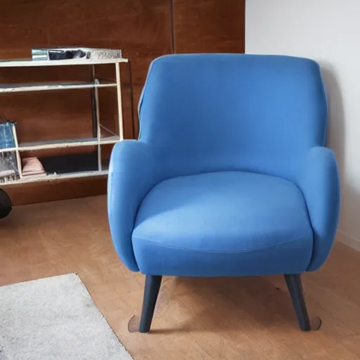 Image similar to a hoovering blue hexagonal armchair