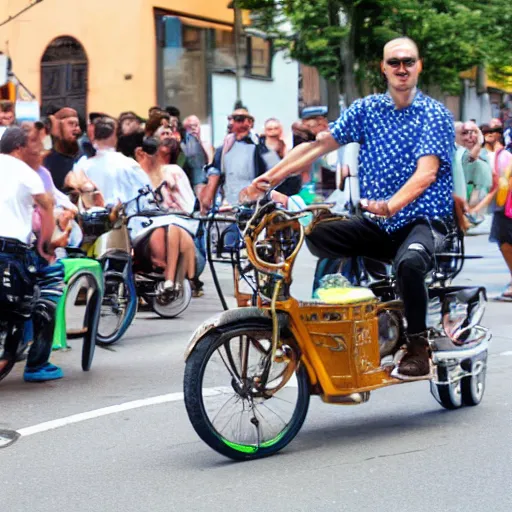 Image similar to pepe on a bike with beer