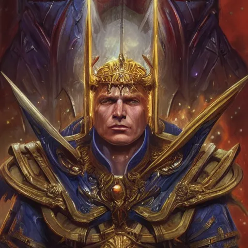 Prompt: The God Emperor of Mankind as a fantasy D&D character, portrait art by Donato Giancola and James Gurney, digital art, trending on artstation