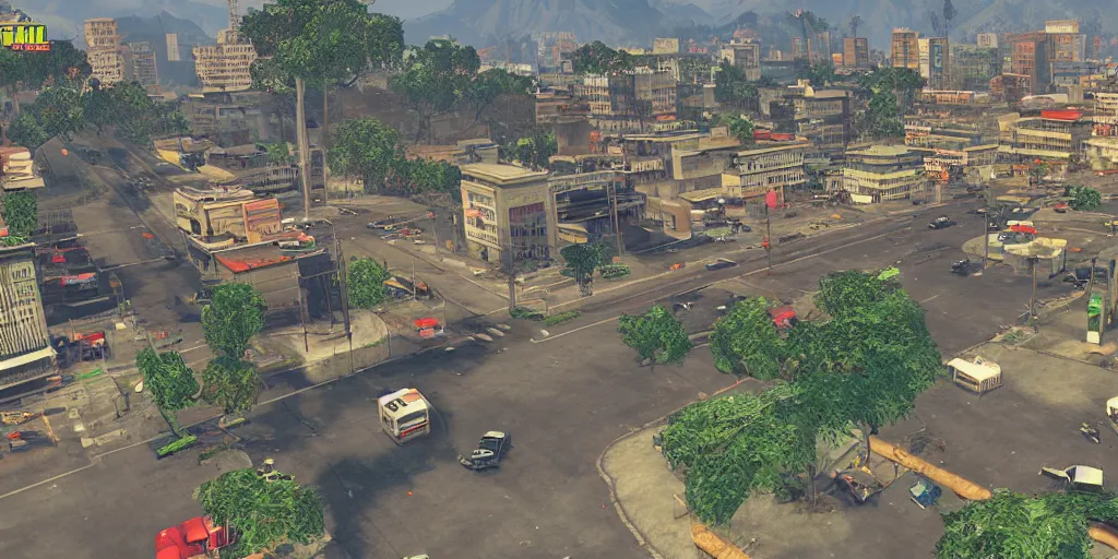 Image similar to guatemala city if it was a game like grand theft auto v first person view, head - up display with realistic visuals and award winning gameplay