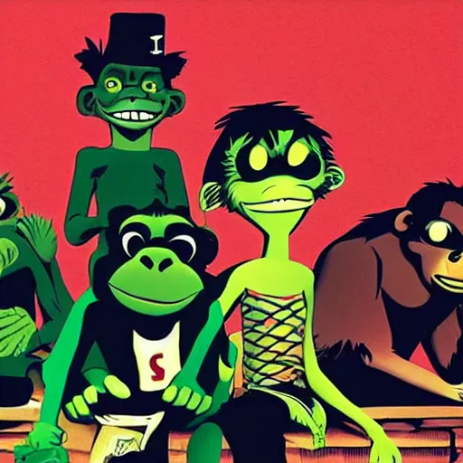 Prompt: Gorillaz the band if they were actually Gorillas by jamie hewlett