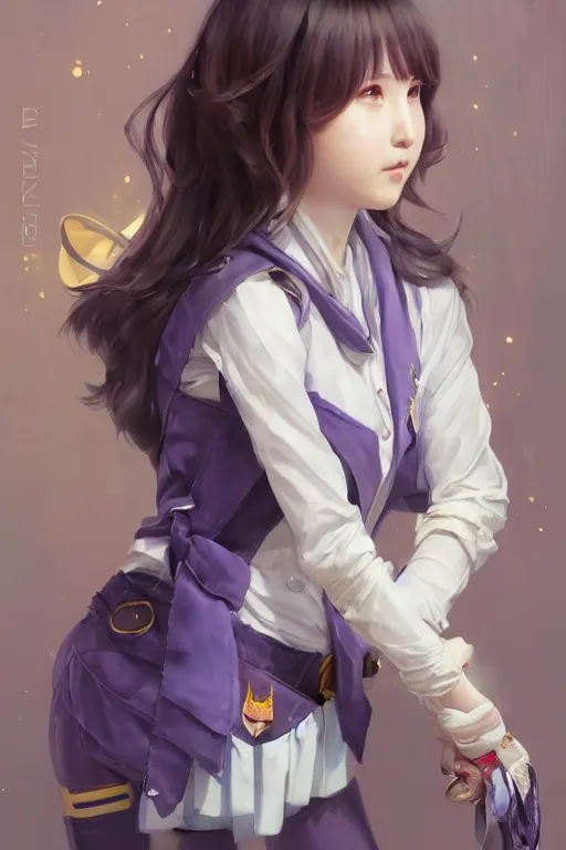 Prompt: Full View portrait of Eunha and other girls from Viviz and gFriend wearing a purple military uniform and short puffy pants, white leggings, Golden Ribbon, and a billowy scarf making a cute pose. masterpiece 4k digital illustration by Ruan Jia and Mandy Jurgens and Artgerm and greg rutkowski, award winning, Artstation, art nouveau aesthetic, Alphonse Mucha background, intricate details, realistic, panoramic view, Hyperdetailed, 8k resolution, intricate art nouveau