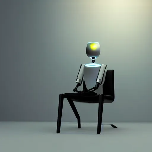 Image similar to futuristic lonely humanoid robot with huge comically sad OLED eyes and open rectangular mouth sits facing left reading a hardbound leather book on a comfortable midcentury chair. Cinematic Lighting, Cinematic Movie Photograph, Arri Alexa, Extremely Detailed, smooth, very very clean, simple, 8K, octane render, maya render, unreal engine, trending on artstation, DSLR