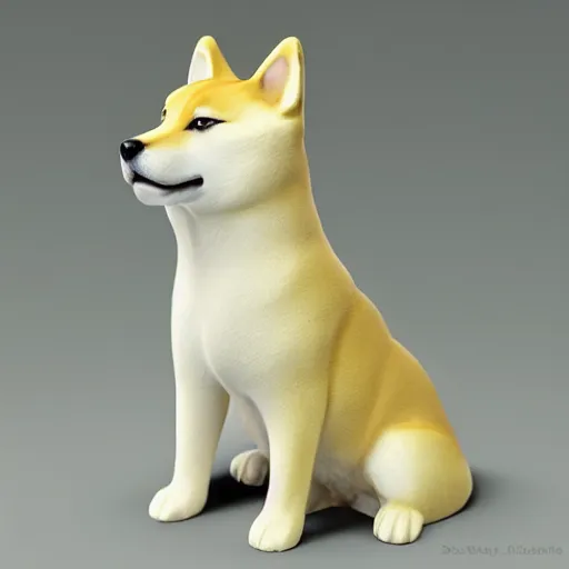 Prompt: studio photo of a ceramic figure, in the shape of a shiba inu. photorealistic, minimalist, ultra detailed.