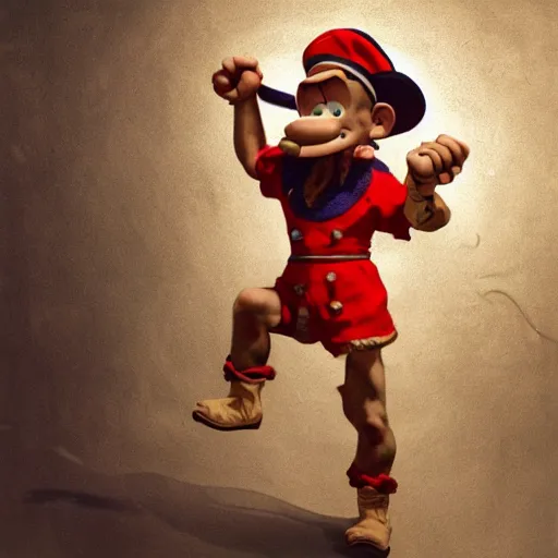 Prompt: 3 5 mm photo of popeye the sailor man, huggy wuggy from poppy playtime video game, fullbody, ultra high detailed, glowing lights, oil painting, greg rutkowski, charlie bowater, beeple, unreal 5, daz, hyperrealistic, octane render, rpg portrait, dynamic lighting, fantasy art, beautiful face, old photo, antique photo