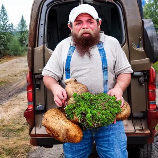 Image similar to dwarf trucker carries mushrooms on a Kamaz truck