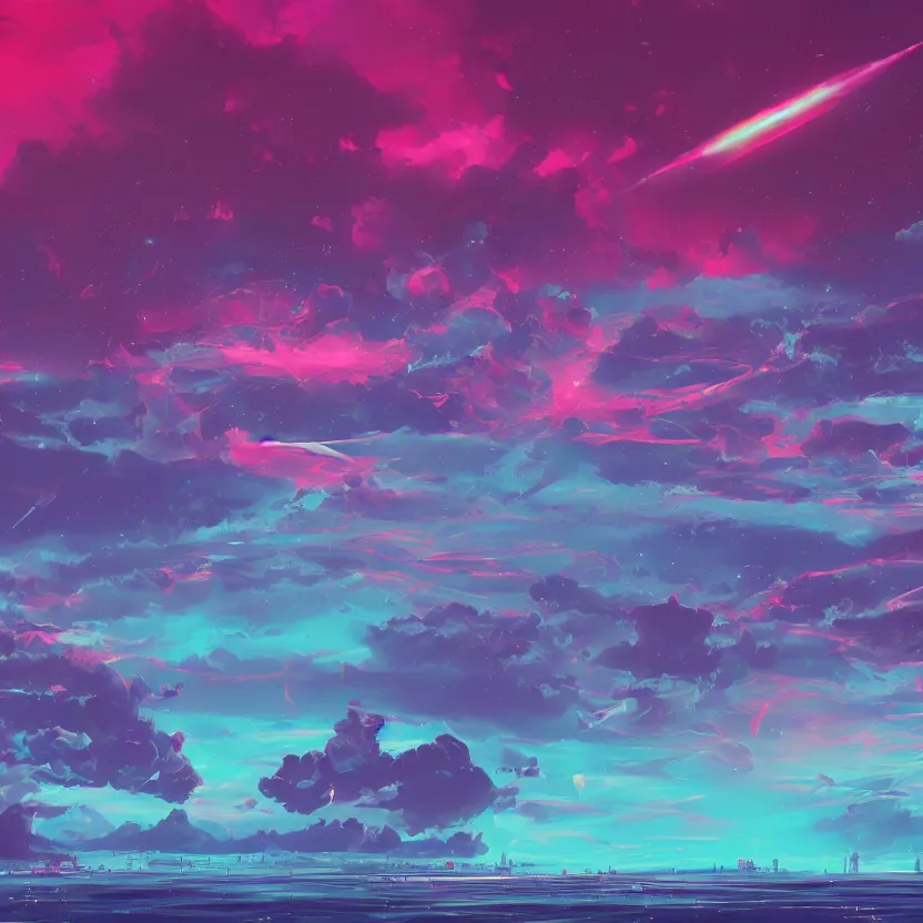 Prompt: the sky, retrowave epic art, trending on art station