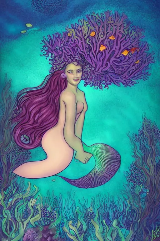 Image similar to beautiful mermaid swimming through bioluminescent algae coral reefs by małgorzata kmiec