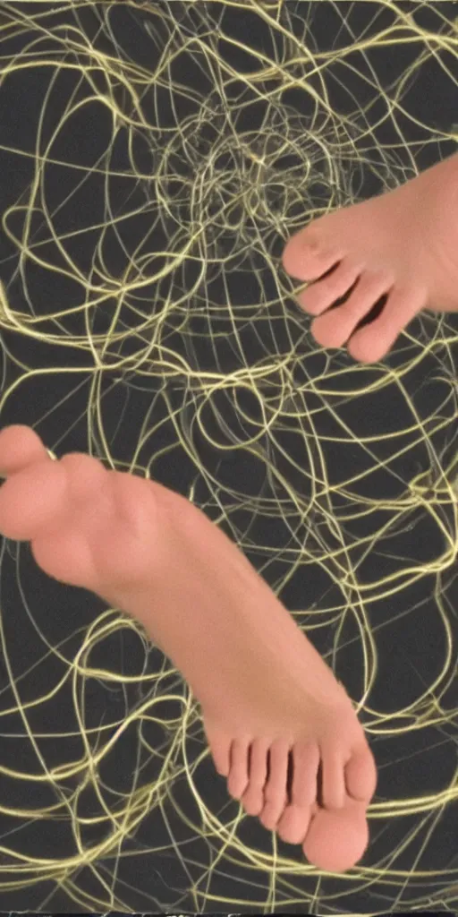 Image similar to peter de jong attractors morphing into a human foot, vhs footage