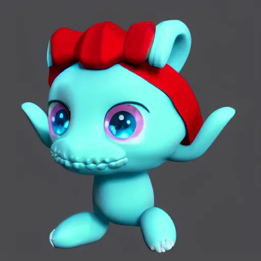 Image similar to a cute cyan character design of a crystal wearing a red headband on top, 4K HD, 3D render