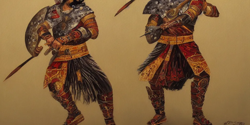 Prompt: persian warrior painting, hd, smooth, canvas, clear, sharp focus