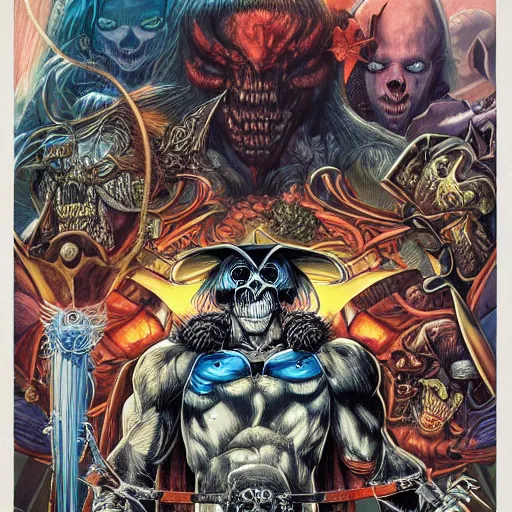 Image similar to portrait of crazy he - man skeletor, symmetrical, by yoichi hatakenaka, masamune shirow, josan gonzales and dan mumford, ayami kojima, takato yamamoto, barclay shaw, karol bak, yukito kishiro