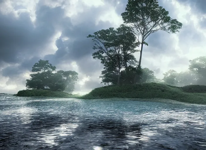 Prompt: “ heaven on earth, paradise, godrays, clouds, octane render, hyper realistic ”