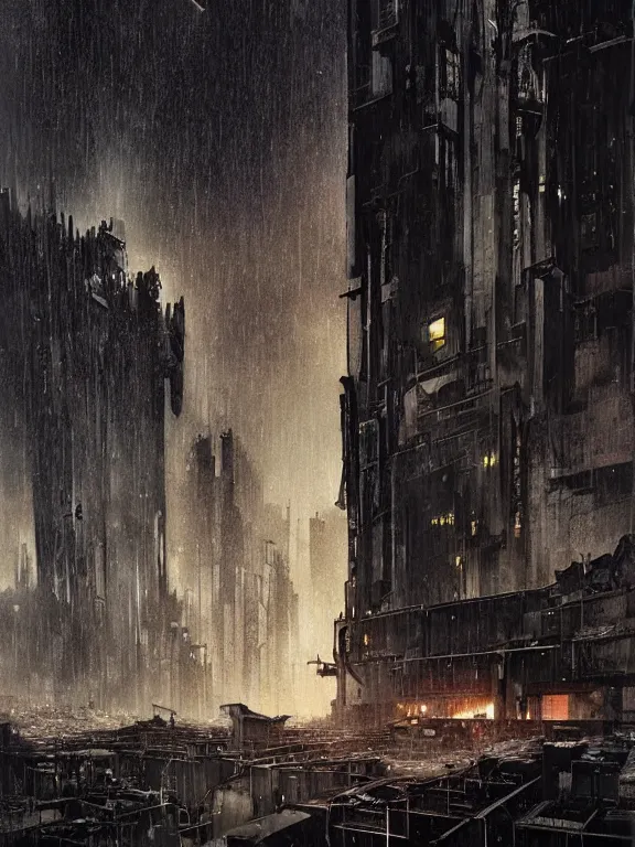 Image similar to a dark ruin city of a heart among the brutalism wreckage buildings in the rain,at dusk,by Hugh Ferriss,James Paick,Greg Rutkowski,aaron horkey,trending on pinterest,Blade Runner 2049,luxury,mythological,ultra realistic,high detail,golden ratio,cinematic lighting,maximalist