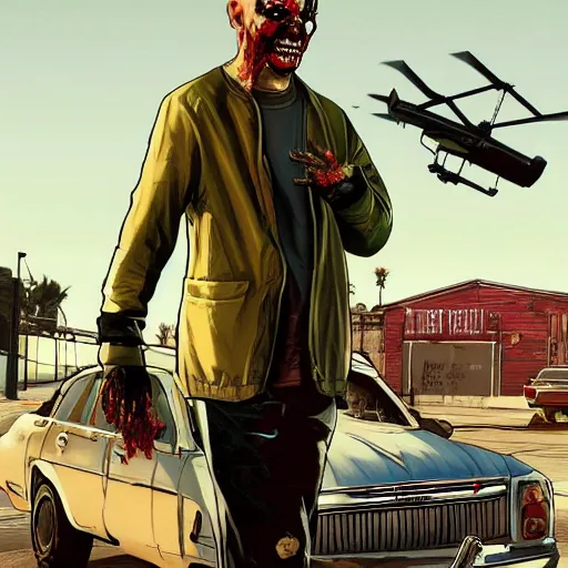 Image similar to Putin Zombie in GTA V, cover art by Stephen Bliss, artstation, no text