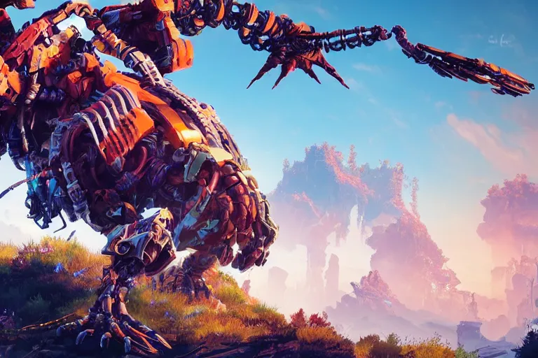 Image similar to clawstrider machine mecanical creature robot of horizon forbidden west horizon zero dawn bioluminiscence global illumination ray tracing hdr fanart arstation by ian pesty and alena aenami artworks in 4 k