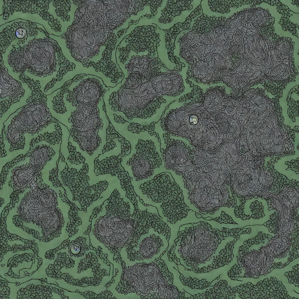 Image similar to a ttrpg map of a moonlit clearing in the woods, gridless, beautiful, 8 k, high quality digital art