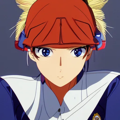 Prompt: close - up portrait of police woman, animation cel for anime movie, designed by haruhiko mikimoto, studio trigger, gainax, intense colors, trending on artstation, fan favorite design