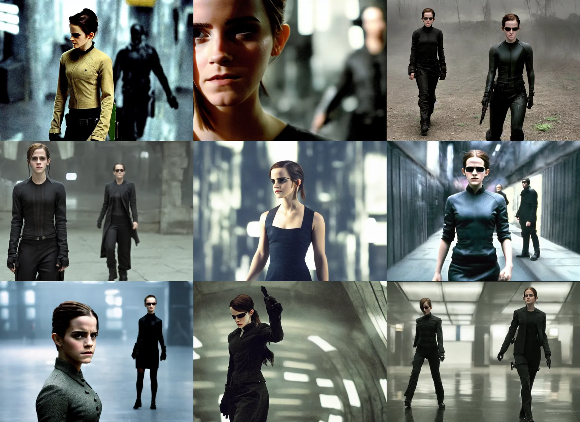 Prompt: cinematic still of Emma Watson in the Matrix