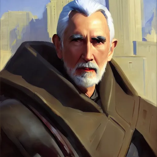 Image similar to greg manchess portrait painting of armored count dooku as overwatch character, medium shot, asymmetrical, profile picture, organic painting, sunny day, matte painting, bold shapes, hard edges, street art, trending on artstation, by huang guangjian and gil elvgren and sachin teng