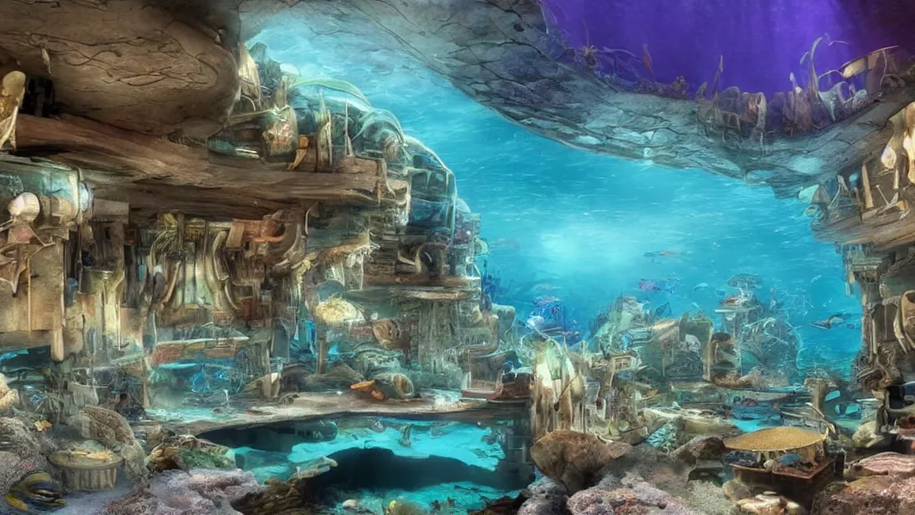Image similar to A living room in the underwater city of Atlantis