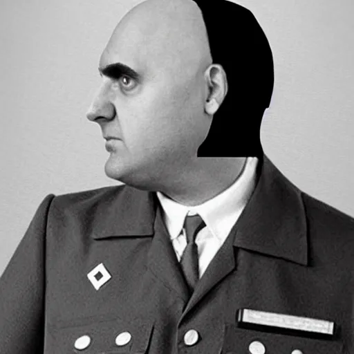 Prompt: doctor nefario from minions rise of gru as a nazi scientist military uniform no hat black and white photo despicable me cartoon style