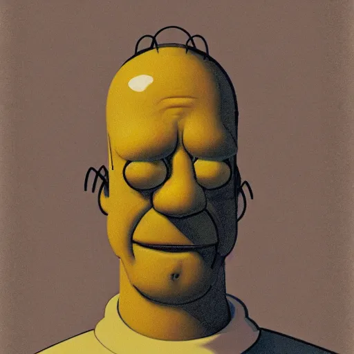 Prompt: A Homer Simpson portrait, in the style of Craig Mullins, symmetrical, dark, moody, age of empire, hyper-representational, ultra detailed